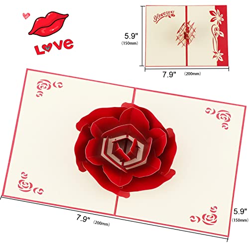 HOWAF 2 Piezas Tridimensional Tarjeta de San Valentín, Pop-up Tarjeta de felicitación diseño de Flores y Corazones para Regalo de San Valentín decoración, Aniversario, Cumpleaños, Invitación de Boda