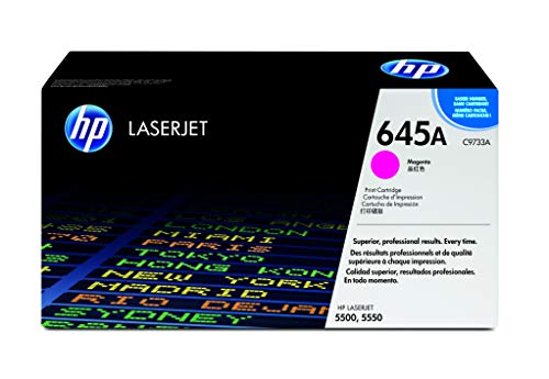HP 645A C9733A Magenta, Cartucho Tóner Original, de 12.000 páginas, para impresoras HP Color LaserJet 5550n, 5500, 5500dn, 5500dtn, 5500hdn, 5500n y 5000dn