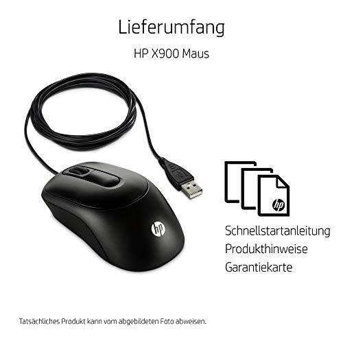 HP X900 Wired Mouse USB Óptico 1000DPI Ambidextro Negro - Ratón (Ambidextro, Óptico, USB, 1000 dpi, 70 g, Negro)
