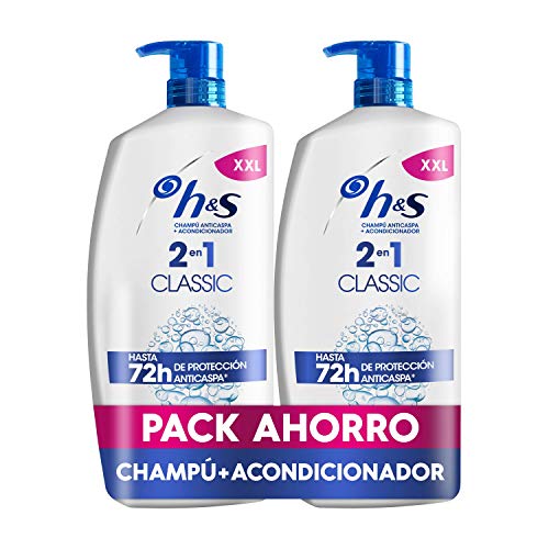 H&S Classic 2 en 1 Champú Anticaspa clínicamente probado, pelo libre de caspa, pelo graso con acondicionador, sin parabenos, 40% envase plástico reciclado, cuidado suave, hidratación intensa, 1800 ml