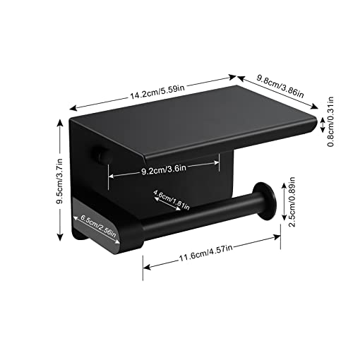 Huckle Portarrollos de papel higiénico , portarrollos adhesivo con soporte para teléfono móvil, portarrollos de acero inoxidable sin taladros, para portarrollos de pared, baño puerta de inodoro, negro