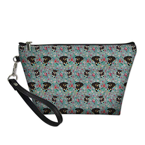 HUGS IDEA Bolsa de cosméticos con mango estampado floral Boston Terrier para mujer, Pinscher en miniatura. (Multicolor) - Z8