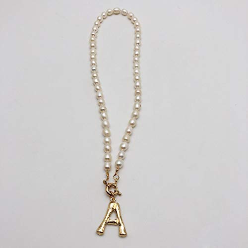 HUITAILANG Collares para Mujer Alfabeto AZ, Gargantilla De Collar con Inicial De Color Oro Perla, Colgante De Letra Delicada con Nombre De Moda, Regalo De Joyería De Cumpleaños para Niña, C