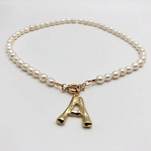 HUITAILANG Collares para Mujer Alfabeto AZ, Gargantilla De Collar con Inicial De Color Oro Perla, Colgante De Letra Delicada con Nombre De Moda, Regalo De Joyería De Cumpleaños para Niña, C