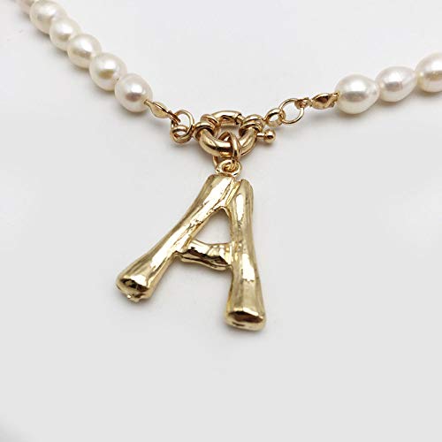 HUITAILANG Collares para Mujer Alfabeto AZ, Gargantilla De Collar con Inicial De Color Oro Perla, Colgante De Letra Delicada con Nombre De Moda, Regalo De Joyería De Cumpleaños para Niña, C