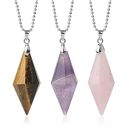 HXSZWJJ Simetría Cono Piedras Naturales Colgantes Collares Collares Multi Facetada Pirámide Reiki Rosa Cristal de Cuarzo Joyería Femenina (Metal Color : Tiger Eye Chain)
