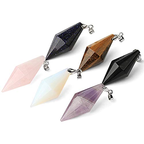 HXSZWJJ Simetría Cono Piedras Naturales Colgantes Collares Collares Multi Facetada Pirámide Reiki Rosa Cristal de Cuarzo Joyería Femenina (Metal Color : Tiger Eye Chain)