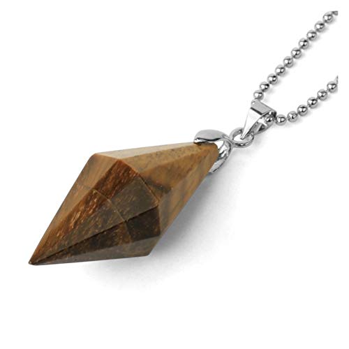HXSZWJJ Simetría Cono Piedras Naturales Colgantes Collares Collares Multi Facetada Pirámide Reiki Rosa Cristal de Cuarzo Joyería Femenina (Metal Color : Tiger Eye Chain)