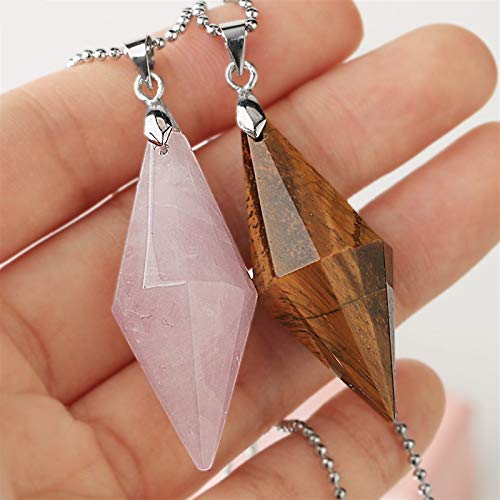 HXSZWJJ Simetría Cono Piedras Naturales Colgantes Collares Collares Multi Facetada Pirámide Reiki Rosa Cristal de Cuarzo Joyería Femenina (Metal Color : Tiger Eye Chain)