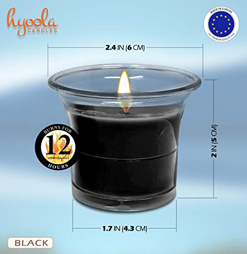 Hyoola Velas Votivas con Perfume – Velas Aromáticas en Vaso Transparente – Velas Perfumadas de Color Negro – 12 Horas de Combustión – Pack de 4 – Hechas en Europa