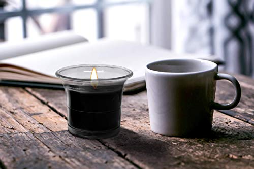Hyoola Velas Votivas con Perfume – Velas Aromáticas en Vaso Transparente – Velas Perfumadas de Color Negro – 12 Horas de Combustión – Pack de 4 – Hechas en Europa