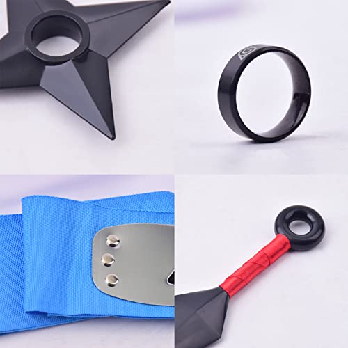 I3C Anime Juego para Cosplay Ninjia Shippuden, Accesorios de Konoha para la Disfraz de Sasuke, Shuriken Kunai Anillo Diadema Unisex para niños, Adolescentes, Adultos y los Fans de Konoha