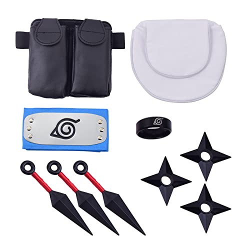 I3C Anime Juego para Cosplay Ninjia Shippuden, Accesorios de Konoha para la Disfraz de Sasuke, Shuriken Kunai Anillo Diadema Unisex para niños, Adolescentes, Adultos y los Fans de Konoha
