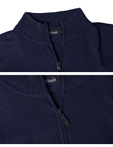 iClosam Jersey Hombre Cuello Cremallera Grueso Esencial Sudadera Sueter Pullover JerséIs Hombre Invierno(Azul Oscuro 1,L)