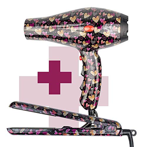 ID Italian Design Lovely Style - Pack Secador + Plancha de Pelo | Estampado Corazones