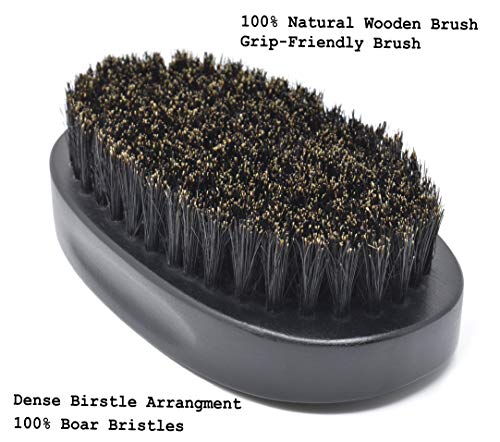 IDALIO Set Cepillo y Peine para el Aseo del Hombre con Cerdas Naturales de jabalí Cepillo y Peine de barba de Madera de Peral y Tijeras de Acero Inoxidable para barba