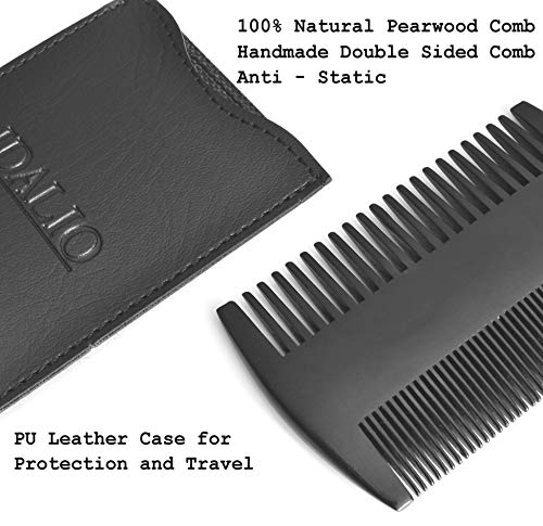 IDALIO Set Cepillo y Peine para el Aseo del Hombre con Cerdas Naturales de jabalí Cepillo y Peine de barba de Madera de Peral y Tijeras de Acero Inoxidable para barba