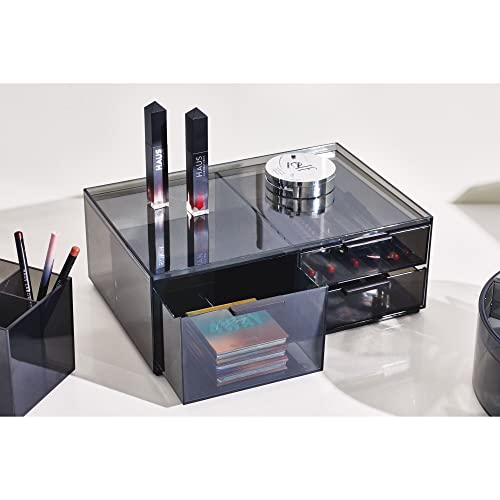 iDesign Signature Series Maquillaje, cajonera pequeña con 3 cajones de la colección Exclusiva de Sarah Tanno, Organizador de plástico para cosméticos y Utensilios, Gris, 30,5 x 20,3 x 11,4 cm