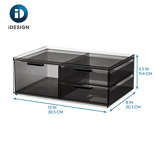 iDesign Signature Series Maquillaje, cajonera pequeña con 3 cajones de la colección Exclusiva de Sarah Tanno, Organizador de plástico para cosméticos y Utensilios, Gris, 30,5 x 20,3 x 11,4 cm