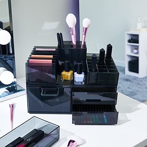 iDesign Signature Series Maquillaje, cajonera pequeña con 3 cajones de la colección Exclusiva de Sarah Tanno, Organizador de plástico para cosméticos y Utensilios, Gris, 30,5 x 20,3 x 11,4 cm