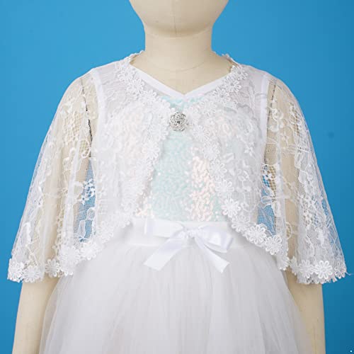 IEFIEL Bolero Elegante Niña para Vestido de Fiesta Cárdigan Blanco de Boda Torera Encaje Blanco de Fiesta Comunion Capas Elegante de Ropa de Bautizo Blanco 1-6 años