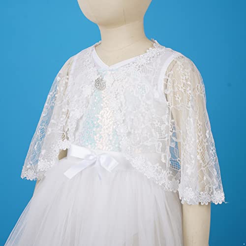 IEFIEL Bolero Elegante Niña para Vestido de Fiesta Cárdigan Blanco de Boda Torera Encaje Blanco de Fiesta Comunion Capas Elegante de Ropa de Bautizo Blanco 1-6 años