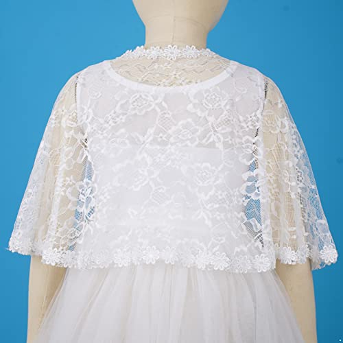 IEFIEL Bolero Elegante Niña para Vestido de Fiesta Cárdigan Blanco de Boda Torera Encaje Blanco de Fiesta Comunion Capas Elegante de Ropa de Bautizo Blanco 1-6 años