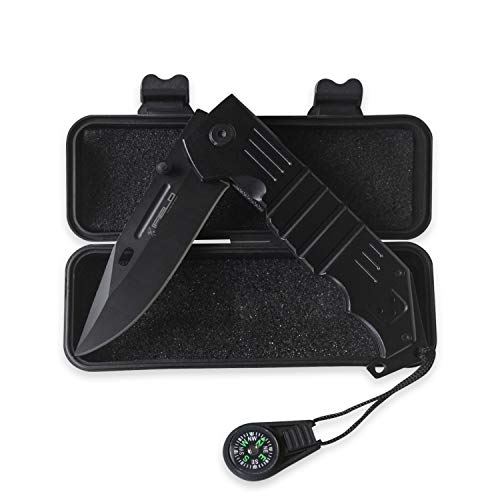 iFIELD Navaja Deportiva Basic EL29024, Mango de Aluminio, Hoja de 9,5 cms de Acero INOX, Clip cinturón, con brújula, Largo Total 22,5 cms, Herramienta de Camping para Pesca, Caza, Actividad Deportiva
