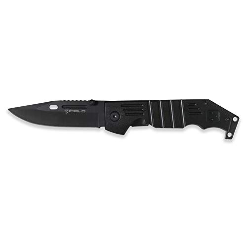 iFIELD Navaja Deportiva Basic EL29024, Mango de Aluminio, Hoja de 9,5 cms de Acero INOX, Clip cinturón, con brújula, Largo Total 22,5 cms, Herramienta de Camping para Pesca, Caza, Actividad Deportiva