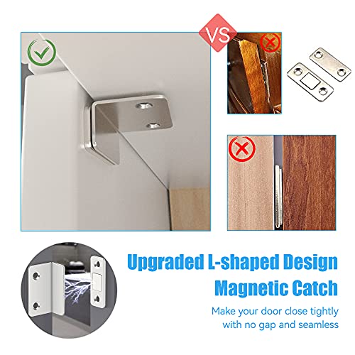 Imanes Puertas Armario, 8 Piezas Iman Puerta Adhesivo en Forma de L, Imanes Cierre Puertas con Tornillos, Cierre Magnetico para Puerta Cajón,Armarios Cocina,Gabinetes,Vinotecas