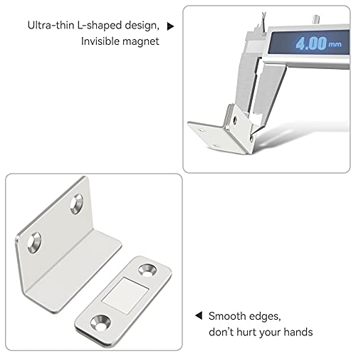 Imanes Puertas Armario, 8 Piezas Iman Puerta Adhesivo en Forma de L, Imanes Cierre Puertas con Tornillos, Cierre Magnetico para Puerta Cajón,Armarios Cocina,Gabinetes,Vinotecas