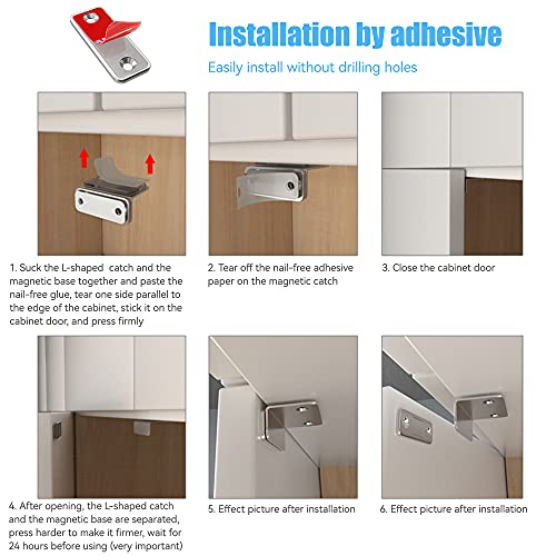 Imanes Puertas Armario, 8 Piezas Iman Puerta Adhesivo en Forma de L, Imanes Cierre Puertas con Tornillos, Cierre Magnetico para Puerta Cajón,Armarios Cocina,Gabinetes,Vinotecas