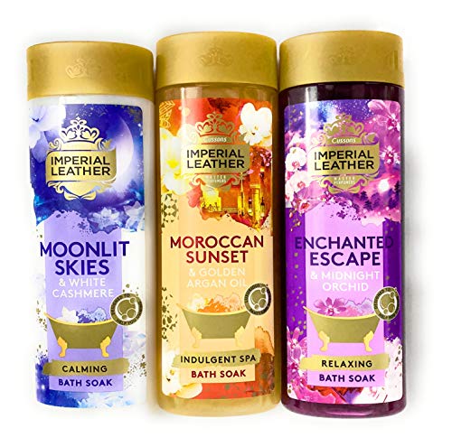 Imperial - Juego de baño de piel (3 x 500 ml), diseño de orquídea de medianoche, relajante, marroquí al atardecer y aceite de argán, spa indulgente, cielo iluminado por la luna y cachemira blanca