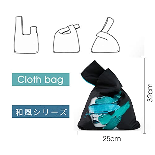 Impermeable Moda Arte Japonés Kimono Patrón Muñeca Bolso Tote Bolso Nudo Cartera Cartera Portátil para Mujeres (Negro)