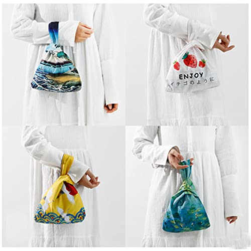 Impermeable Moda Arte Japonés Kimono Patrón Muñeca Bolso Tote Bolso Nudo Cartera Cartera Portátil para Mujeres (Negro)