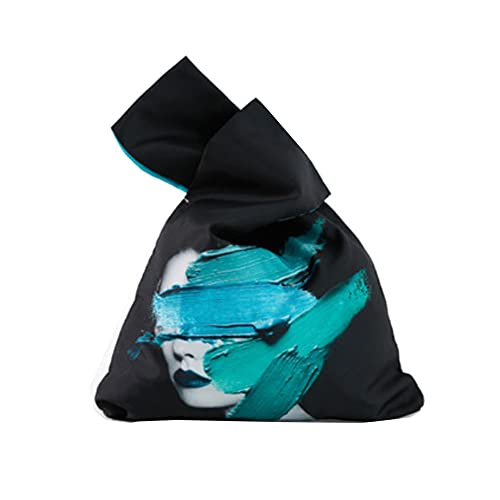 Impermeable Moda Arte Japonés Kimono Patrón Muñeca Bolso Tote Bolso Nudo Cartera Cartera Portátil para Mujeres (Negro)