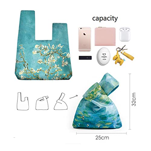 Impermeable Moda Arte Japonés Kimono Patrón Muñeca Bolso Tote Bolso Nudo Cartera Portátil Monedero para Mujeres (Water Lily)