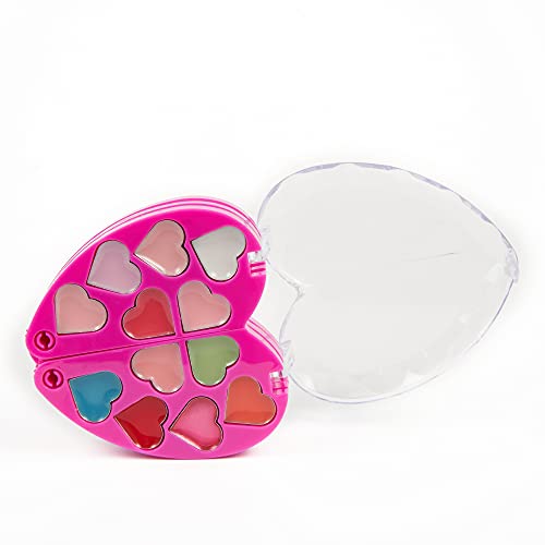 Inca. Set de Maquillaje Infantil niñas. Lavable con Agua y no tóxico. Paleta de Sombra de Ojos, pintalabios y coloretes para niñas. Estuche de corazón con Varios Niveles, Espejo Incluido
