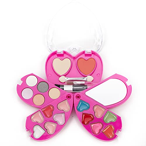Inca. Set de Maquillaje Infantil niñas. Lavable con Agua y no tóxico. Paleta de Sombra de Ojos, pintalabios y coloretes para niñas. Estuche de corazón con Varios Niveles, Espejo Incluido