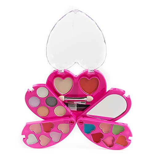 Inca. Set de Maquillaje Infantil niñas. Lavable con Agua y no tóxico. Paleta de Sombra de Ojos, pintalabios y coloretes para niñas. Estuche de corazón con Varios Niveles, Espejo Incluido