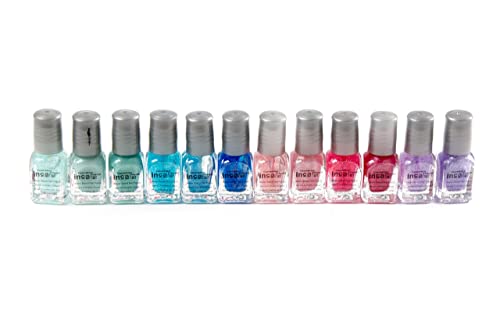 Inca. Set de Pintauñas Niñas lavable con agua. Pintauñas manicura infantil. Fácil de eliminar lavando las manos. Esmalte de uñas NO TÓXICO. 12 esmaltes de niña base agua con purpurina