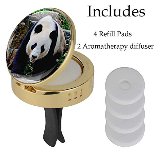 Indimization Panda Que Camina Clip de ventilación de difusor de Aceite Esencial para aromaterapia de 2 Autos de Oro Metal Cristal de Vidrio + 4 Almohadillas de Repuesto