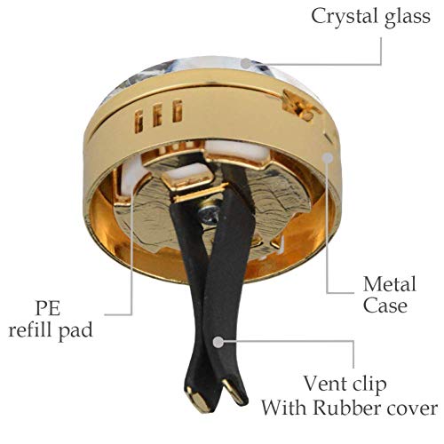 Indimization Panda Que Camina Clip de ventilación de difusor de Aceite Esencial para aromaterapia de 2 Autos de Oro Metal Cristal de Vidrio + 4 Almohadillas de Repuesto