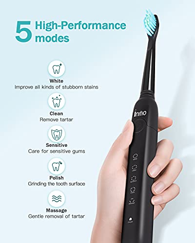 Initio Cepillo de dientes eléctrico, 5 modos con temporizador inteligente, 8 cabezales de cepillo y estuche de viaje incluido, cepillo de dientes recargable para adultos