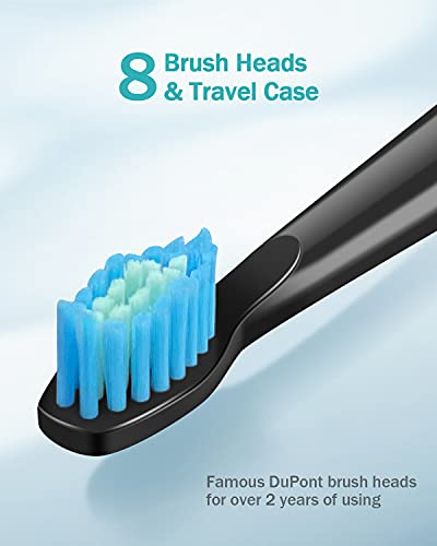 Initio Cepillo de dientes eléctrico, 5 modos con temporizador inteligente, 8 cabezales de cepillo y estuche de viaje incluido, cepillo de dientes recargable para adultos