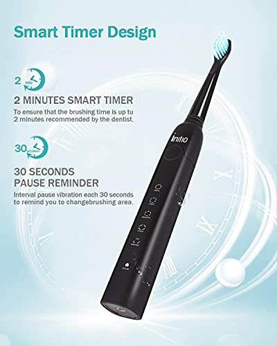 Initio Cepillo de dientes eléctrico, 5 modos con temporizador inteligente, 8 cabezales de cepillo y estuche de viaje incluido, cepillo de dientes recargable para adultos