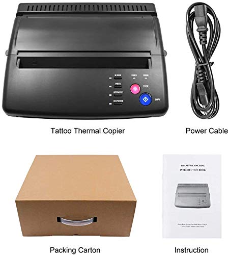InLoveArts Máquina de transferencia de tatuajes Impresora de plantillas de tatuajes Máquina fotocopiadora térmica con 10 piezas de papel de transferencia térmica de tatuajes y 500 patrones digitales