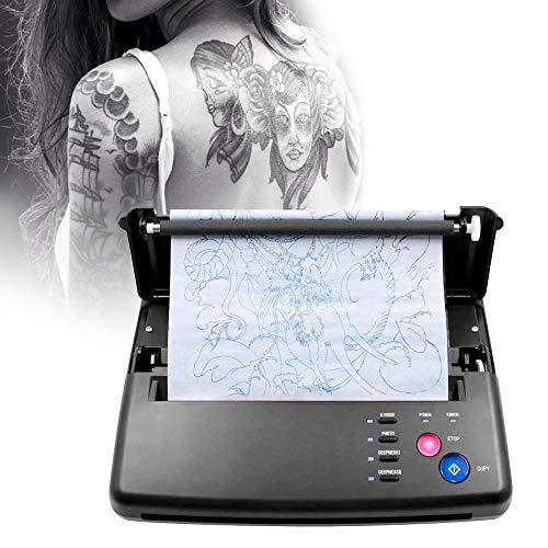 InLoveArts Máquina de transferencia de tatuajes Impresora de plantillas de tatuajes Máquina fotocopiadora térmica con 10 piezas de papel de transferencia térmica de tatuajes y 500 patrones digitales