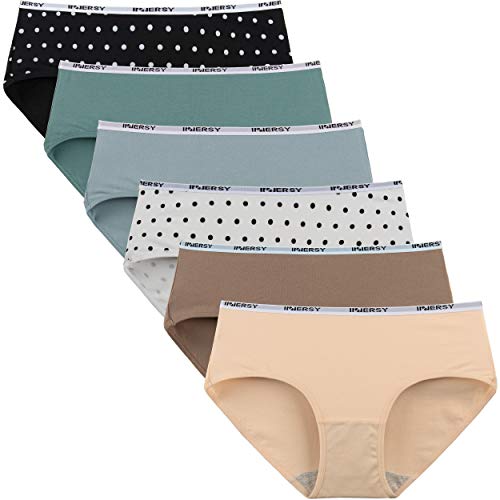 INNERSY Bragas Mujer Culotte de Algodón Braguitas Ropa Interior Cómoda y Sexy Pack de 6 (M-EU 40, 2Lunares+4Color Puro)