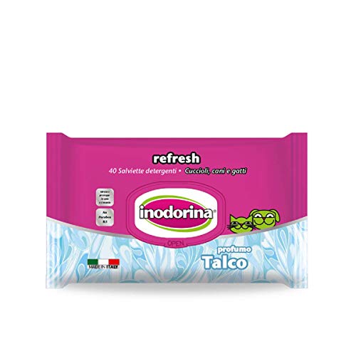 Inodorina Toallitas Desinfectantes para Perros y Gatos Talco Bio Perfumado (100 Unidades). Toallitas Húmedas de Higiene para Mascotas, Tejido Resistente Sin Alcohol.